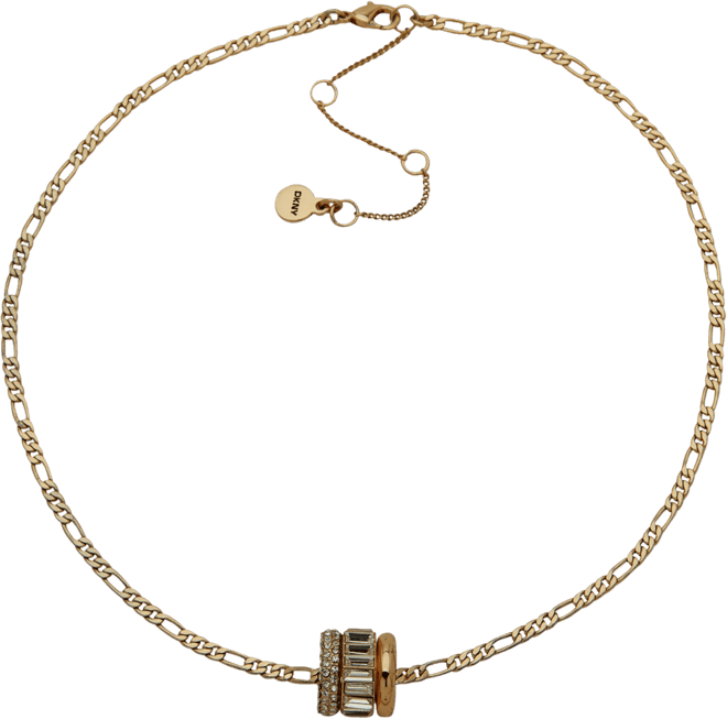 Gold-Tone Crystal Pave, Baguette & Polished Rondelle Figaro Link Pendant Necklace, 16" + 3" extender