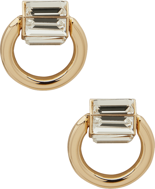 Gold-Tone Crystal Baguette Small Door Knocker Polished Stud Earrings