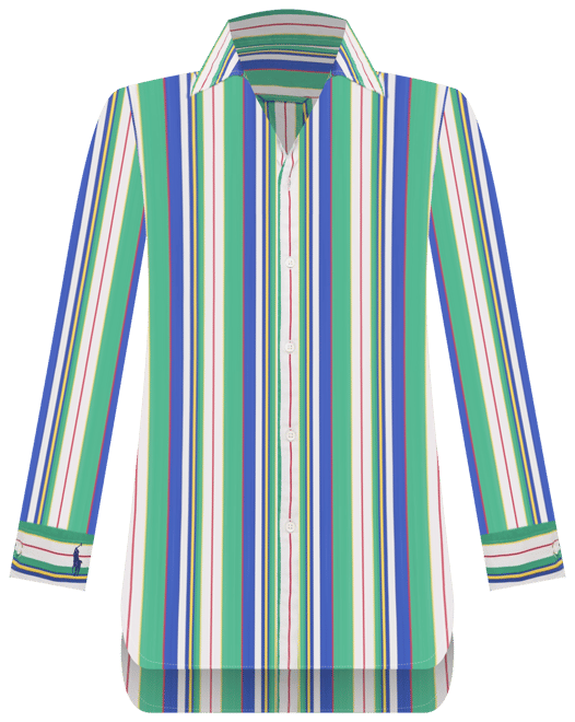Green and Blue Multi Stripe Long Sleeve Button Front Shirt