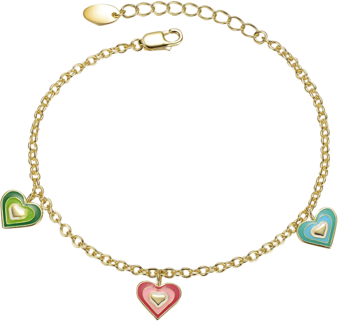 Sterling Silver 14K Gold Plated with Multi Color Enamel Halo Heart Charm Bracelet