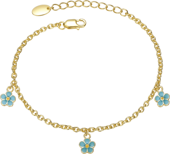 Sterling Silver 14K Gold Plated with Colored Enamel Daisy Charm Bracelet