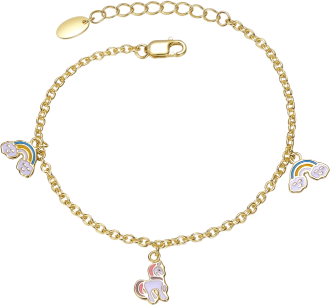 Sterling Silver 14K Gold Plated with Rainbow and Horse Charm Bracelet