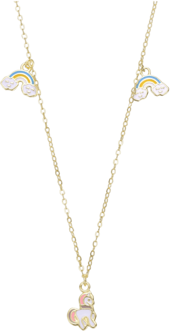 Kids Sterling Silver 14K Gold Plated Rainbow and Horse Charm Necklace