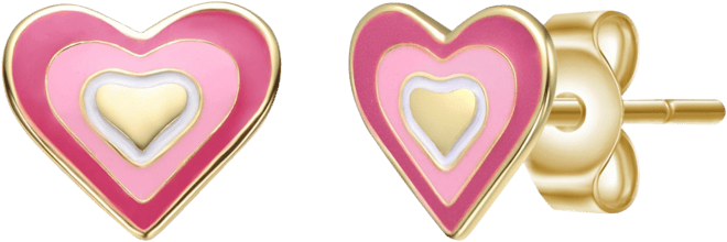 Sterling Silver 14K Gold Plated 8MM Colored Enamel Heart Stud Earrings