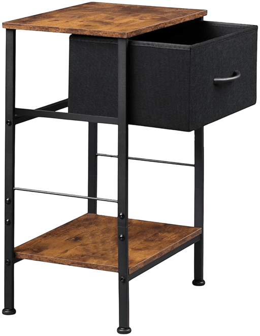 Nightstand End Table with Fabric Storage Drawer and Open Wood Shelf Bedside Furniture with Steel Frame Side Table for Bedroom Dorm Easy Assembly