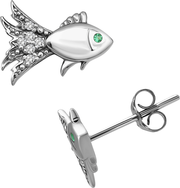 Lab-Created Green Quartz & Cubic Zirconia Fish Stud Earrings in 18k Gold Over Sterling Silver, Exclusively at Macy's (Also Available in