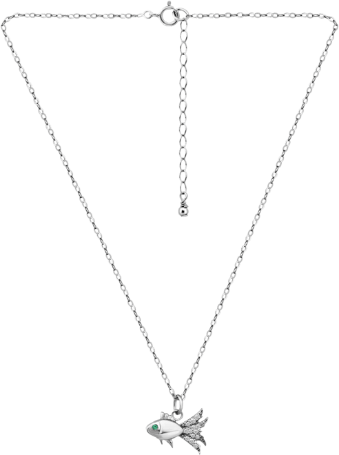 Lab-Created Green Quartz & Cubic Zirconia Fish Pendant Necklace in 18k Gold Over Sterling Silver, 16" + 2" extender, Exclusively at Macy