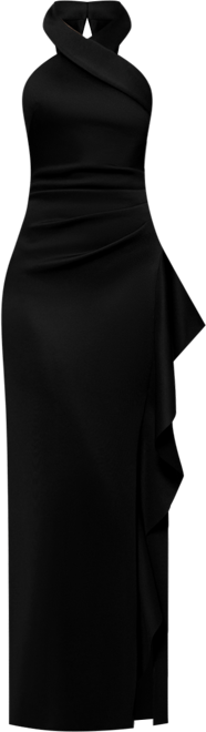 Women's Crisscross Halter Side-Ruffled Gown