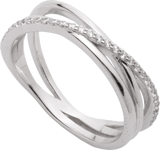 Sterling Silver Cubic Zirconia Pave Criss Cross Ring