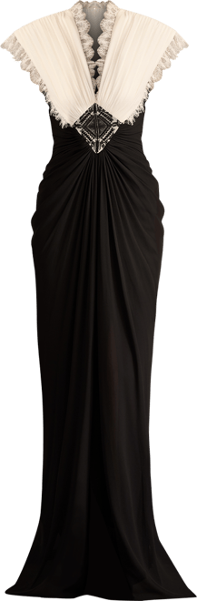 【TADASHI SHOJI】Amelie Lace Trim Chiffon Gown Amelie Lace Trim Chiffon Gown | Tadashi Shoji