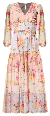 Melonie T Womens Long Sleeve Floral Maxi Dress Petite
