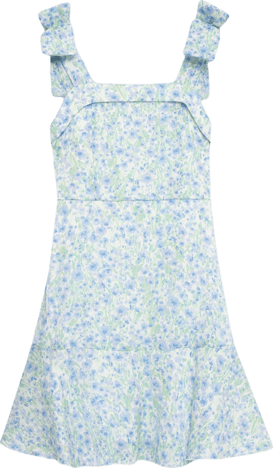 Speechless Big Girls Bow Shoulder Floral Skater Dress - Ivory, Sage