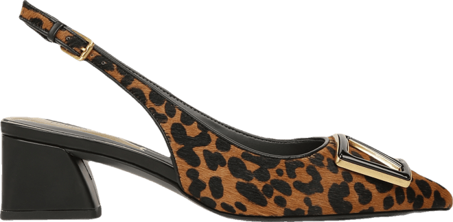 Women's Racer Ornament Pointed Toe Block Heel Slingback Pumps