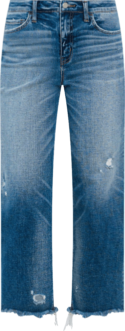 Women's High Rise Frayed Hem Crop Straight Jeans