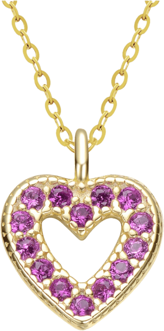 Sterling Silver 14K Gold Plated Red Cubic Zirconia Heart Halo Charm Pendant Necklace