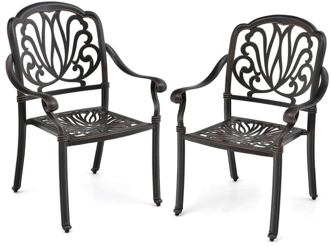 2 Pieces Cast Aluminum Chairs Set of 2 Stackable Patio Dining Chairs w/ Armrests