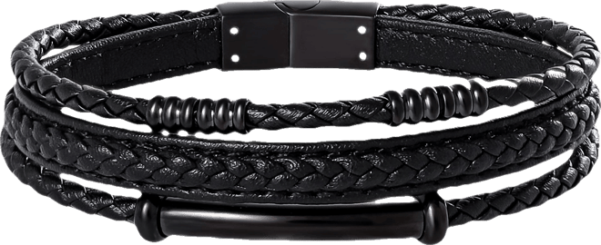 Stainless Steel Triple Row Black Cord Bracelet