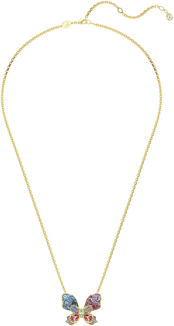 Idyllia Mixed Cuts Pave Butterfly Multicolored Mixed Metal Finish Pendant Necklace