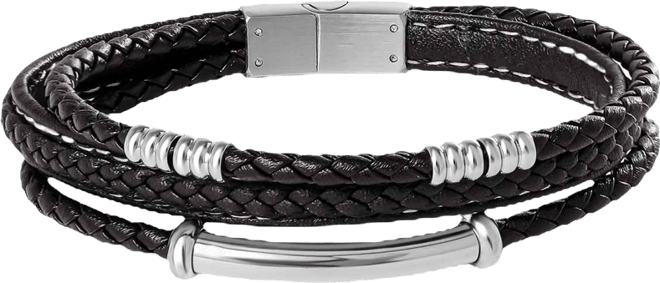 Stainless Steel Triple Row Black Cord Bracelet