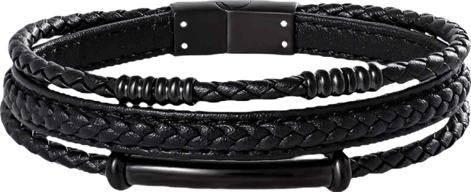Stainless Steel Triple Row Black Cord Bracelet