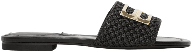B Buckle Slide In Black Leather