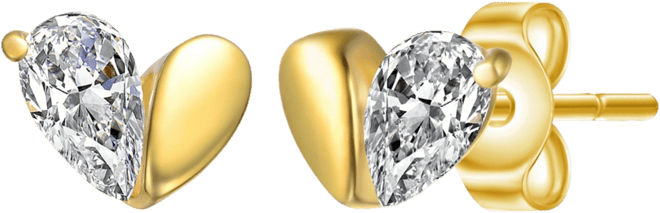 Sterling Silver 14K Gold Plated with Colored Cubic Zirconia Heart Stud Earrings