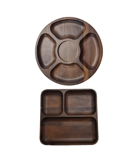 Acacia Wood 2-Pc. Divided Tray and Serving Platter Set