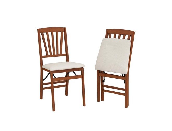 Folding Dining Chairs Set of 2 with Padded Seat and Rubber Wood Frame