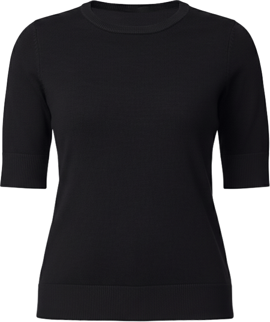 Women's Crew-Neck Elbow-Sleeve Fine-Gauge Sweater