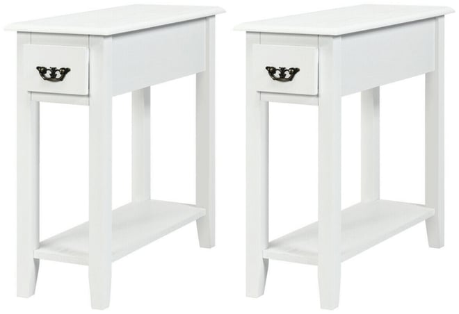 Set of 2 Nightstand 2 Tier End Bedside Sofa Side Table w/Drawer &Shelf