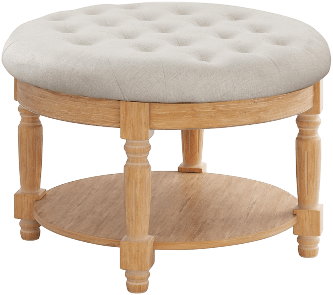 Large Round Ottoman Coffee Table 2-Tier Upholstered Tufted Footrest Ottoman with Flip-up Top