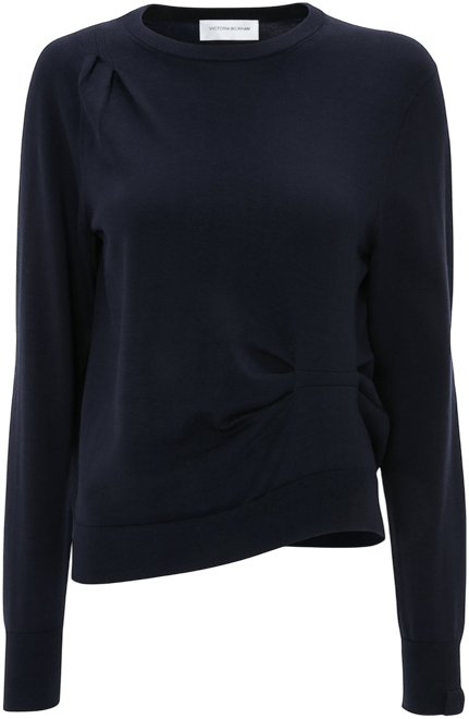 Draped Pleat Detail Crew Neck Top In Navy