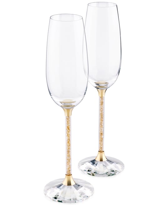 Stemware, Set of 2 Crystalline Golden Shadow Toasting Flutes