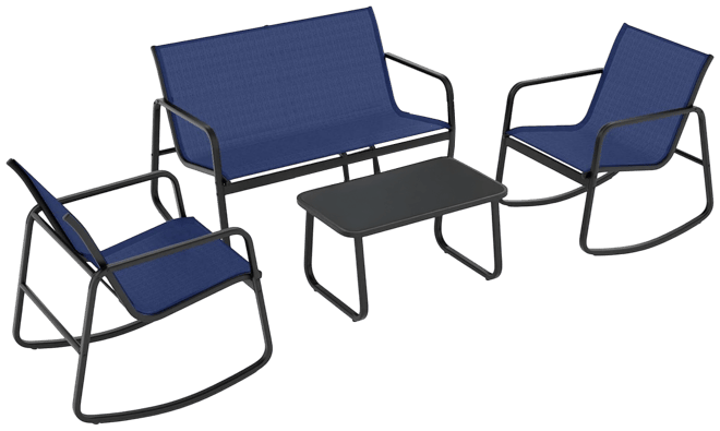 4 Pcs Patio Rocking Set 2 Rocking Chairs & Loveseat with Glass-Top Table Outdoor