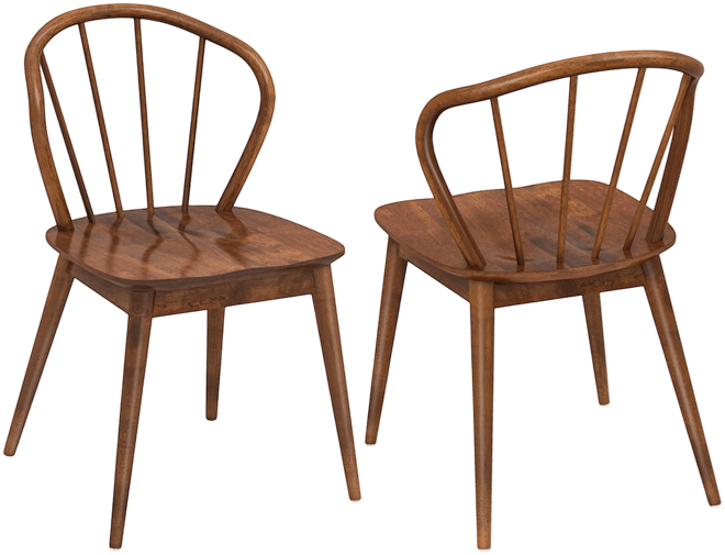 Wooden Dining Chair Set of 2 with High Spindle Back and Wide Seat