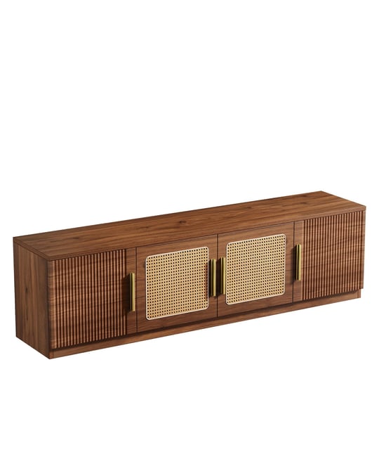 70.9" Mid Century Modern Entertainment Center with 6-Tier Shelf, Wood Long Media Console Television Stands Cabinet for TVs Up to 80 In