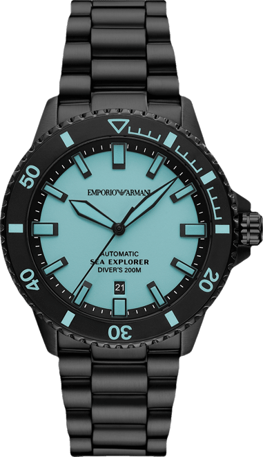 Men's Automatic Sea Explorer Black-Tone Stainless Steel Bracelet Watch 43mm