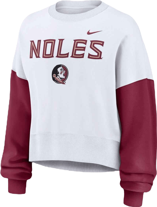 Women's White Florida State Seminoles Color Block Oversized Cropped Pullover Sweatshirt
