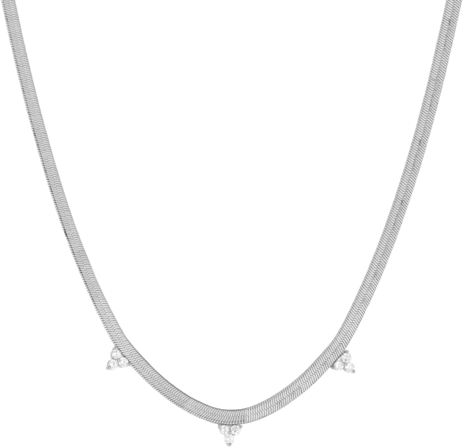 Cubic Zirconia Flat Herringbone Chain Necklace