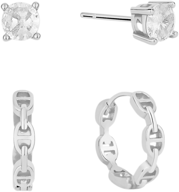 Cubic Zirconia Stud and Hoop Earring Set