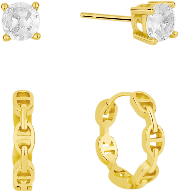 Cubic Zirconia Stud and Hoop Earring Set