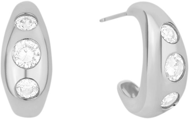 Cubic Zirconia 3 Stone Hoop Earrings