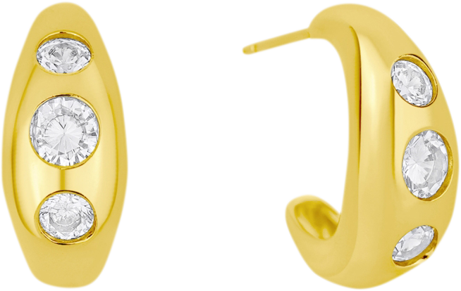 Cubic Zirconia 3 Stone Hoop Earrings