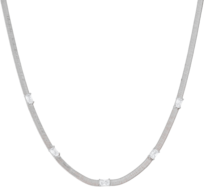 Cubic Zirconia Rectangular Stone Station Necklace