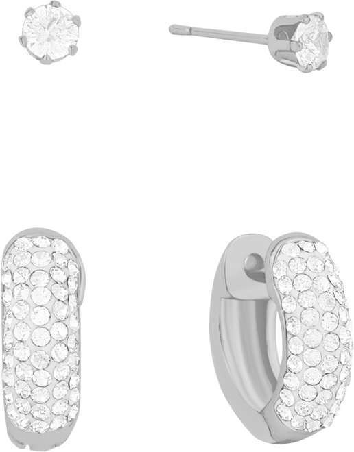 Clear Crystal Hoop and Stud Duo Earrings Set