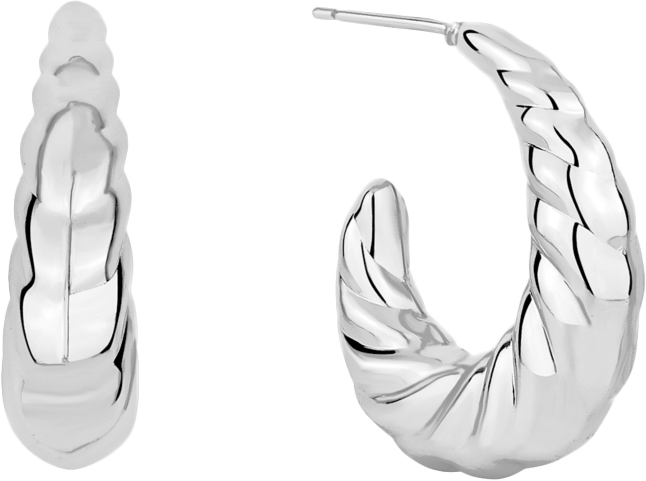 Silver and Gold Twisted Puff J Hoop Earrings