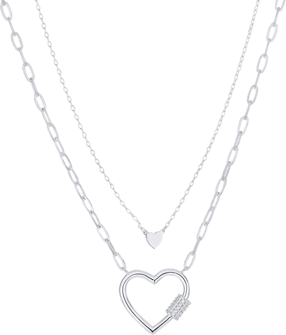 Cubic Zirconia Double Layered Strand Heart Necklace