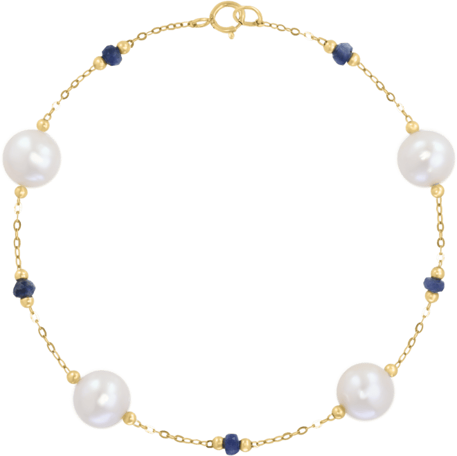 Effy Cultured Freshwater Pearl (8mm) & Sapphire (7/8 ct. t.w.) Link Bracelet in 14k Gold