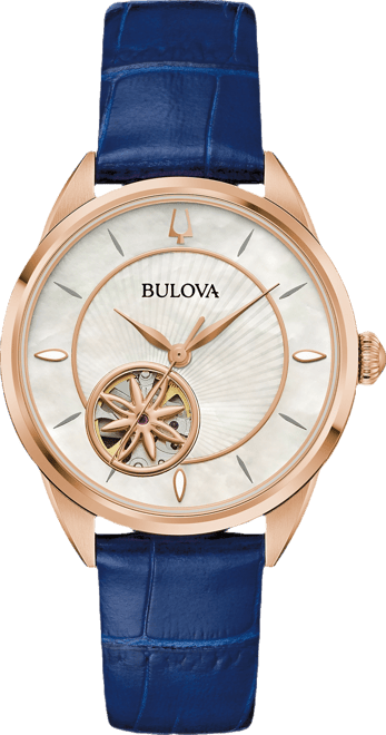 Women's Sutton Automatic Navy Blue Leather Strap Watch 34.5mm