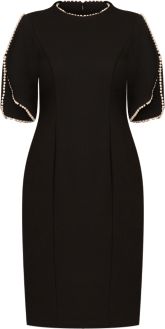 Plus Imitation Pearl-Trim Crepe Sheath Dress